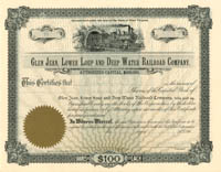 Glen Jean, Lower Loup and Deep Water Railroad Co. - 1900's dated Unissued Railway Stock Certificate